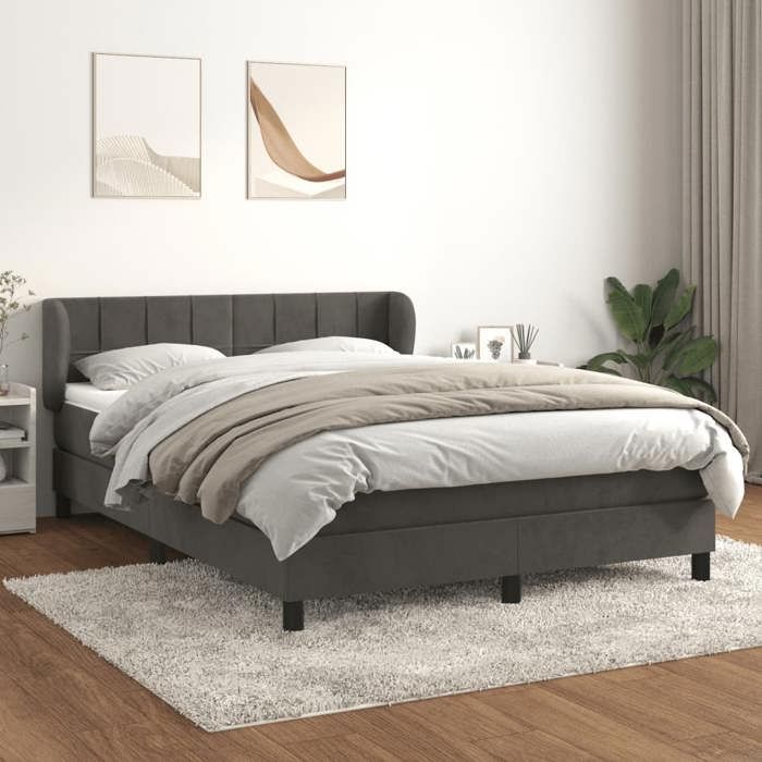Maison Exclusive - Sommier à lattes de lit et matelas Gris foncé 140x190cm Velours