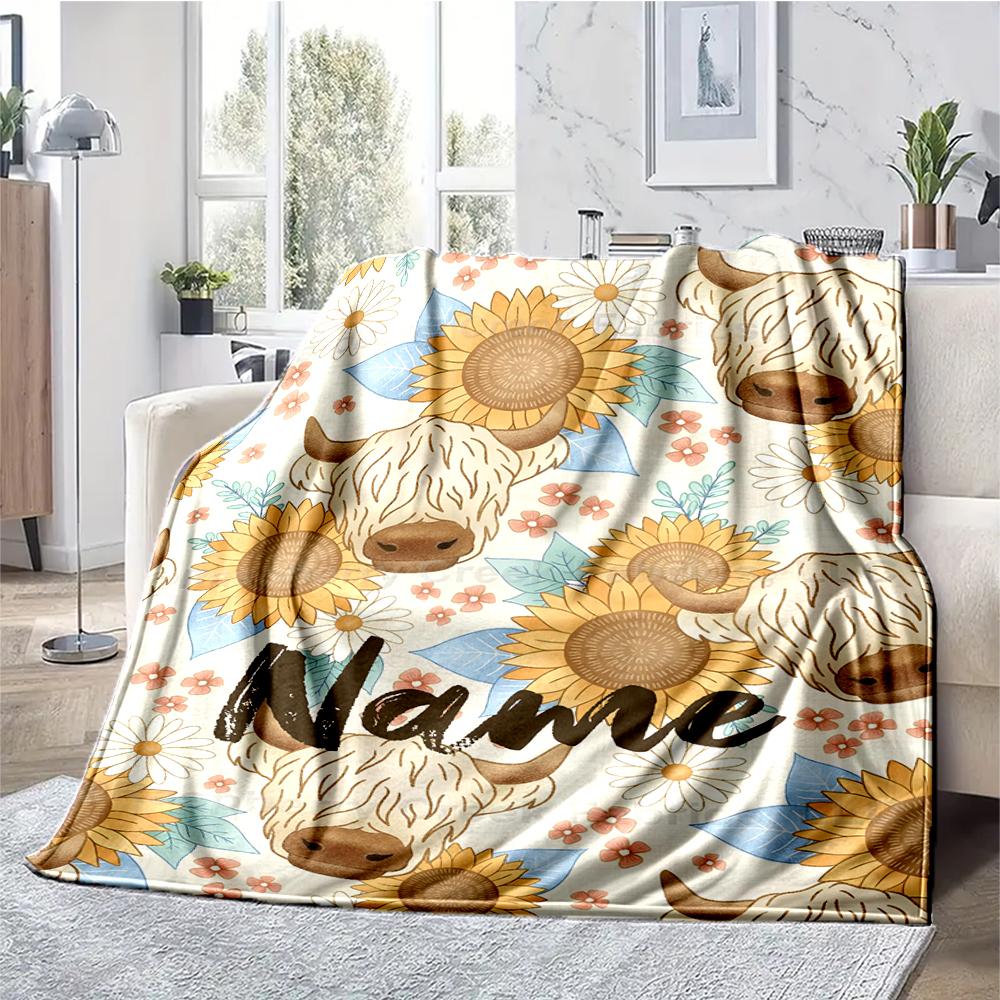 Custom Name Cow Theme Printed Blanket - Perfect for Couch, Bed, Travel & Outdoor Use | Machine Washable, Cozy & Durable.