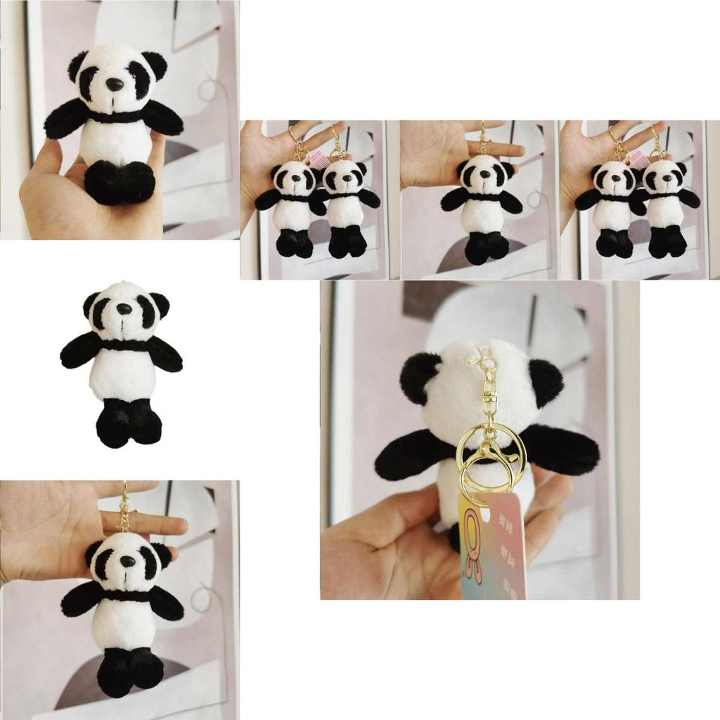 Adorable Panda Plush Keychain Fuzzy Mini Animal Doll Black Stuffed Toy