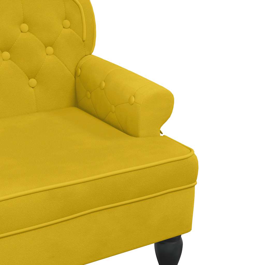 Yellow Velvet Upholstered Bench with Backrest 119.5 x 64.5 x 75 cm