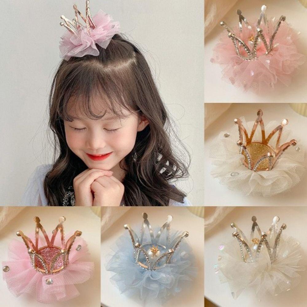 Lovely Sweet Zinc Zinc Alloy Rhinestone Gauze Tiara Crown Hair Clip Headwear Hair Accessory Girl Hairpin