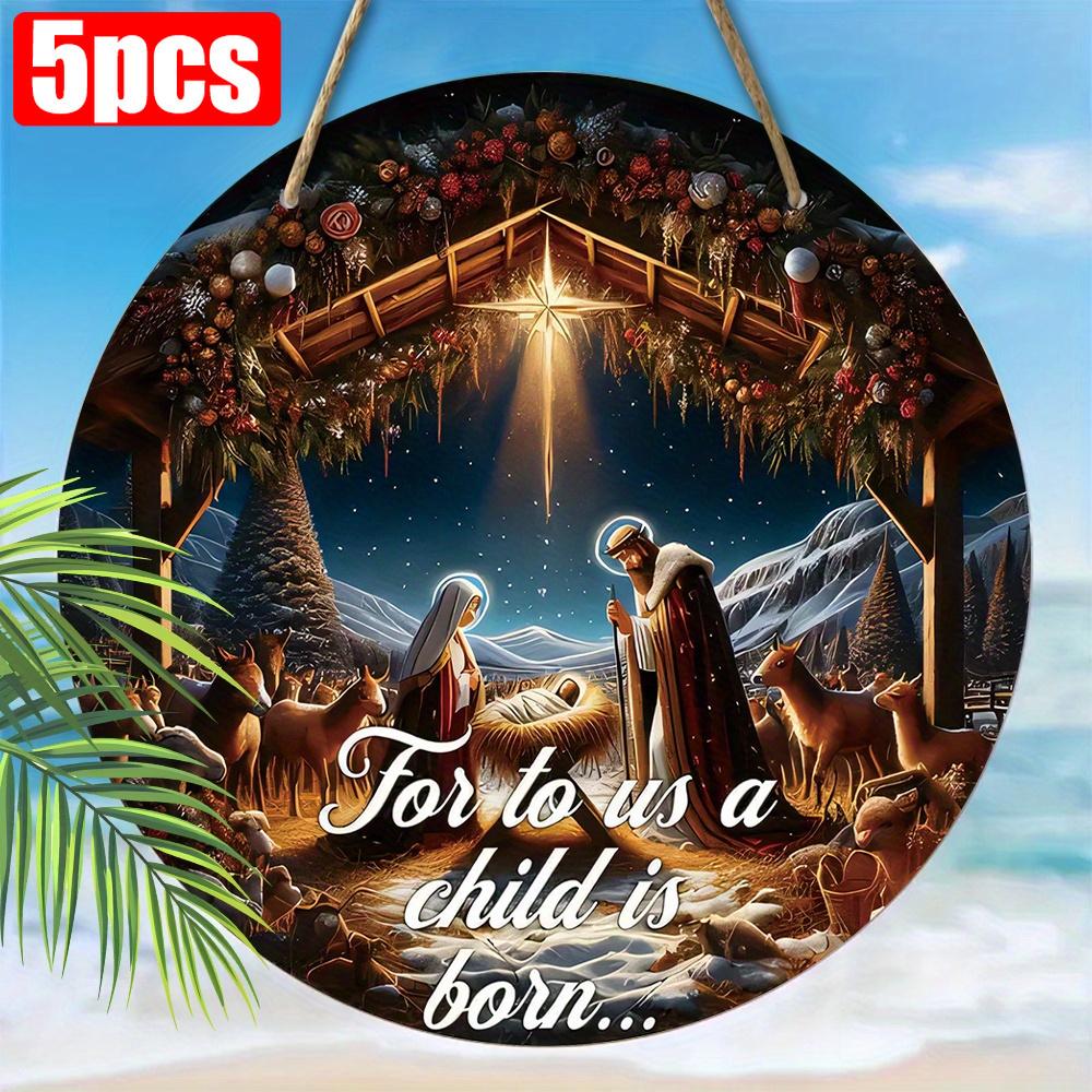 5 шт. Деревянная табличка с изображением духовного вертепа - идеально подходит для церковных дверей и стен | Идеальный христианский подарок