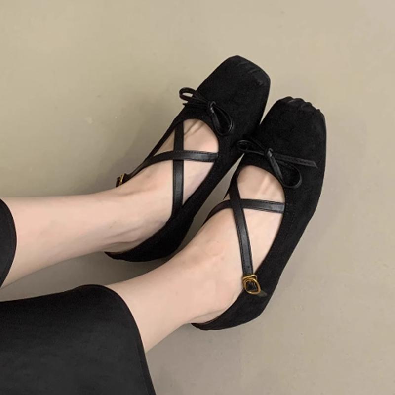Flats Women Ballet Dance Shoes Bow Square Toe Loafers Shoes Designer Autumn 2025 New Dress Casual Cozy Zapatos De Mujer