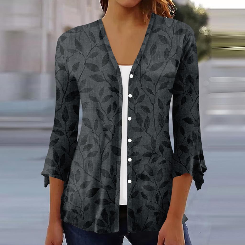 Women's Shirt Blouse Outerwear Print 3/4 Length Sleeve Casual Holiday Basic Button Tops