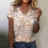 Women's T-shirt Floral Print Summer Loose and Comfortable Short-sleeved Pattern V-neck Casual T-shirt Casual Elegant Clothing