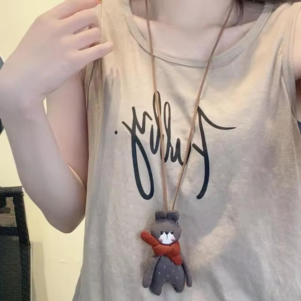 Милая цепочка-свитер с животными, кофейного цвета, регулируемая подвеска на цепочке, женское ожерелье для девушки