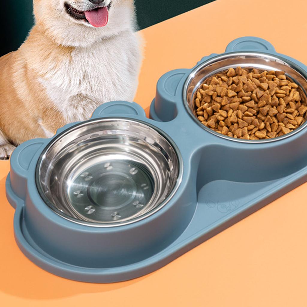 Pet Double Water Food Bowls Non Slip Stainless Steel Prevent Spill Double Dog Pet Feeding Station Fo