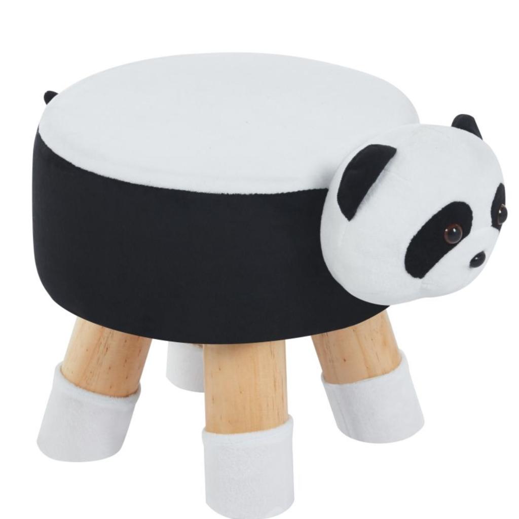 Children's black and white panda pouffe on wooden legs Furnitex