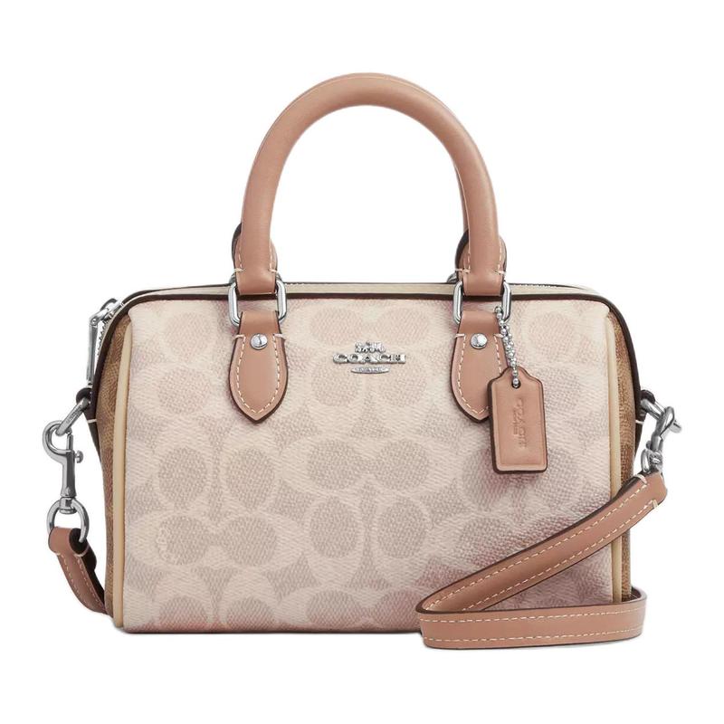 Coach Rowan 18 классический бренд логотип пресбиопия Boston сумка на плечо crossbody сумка из искусственной кожи женская маленького размера песочно-желтый и тауп
