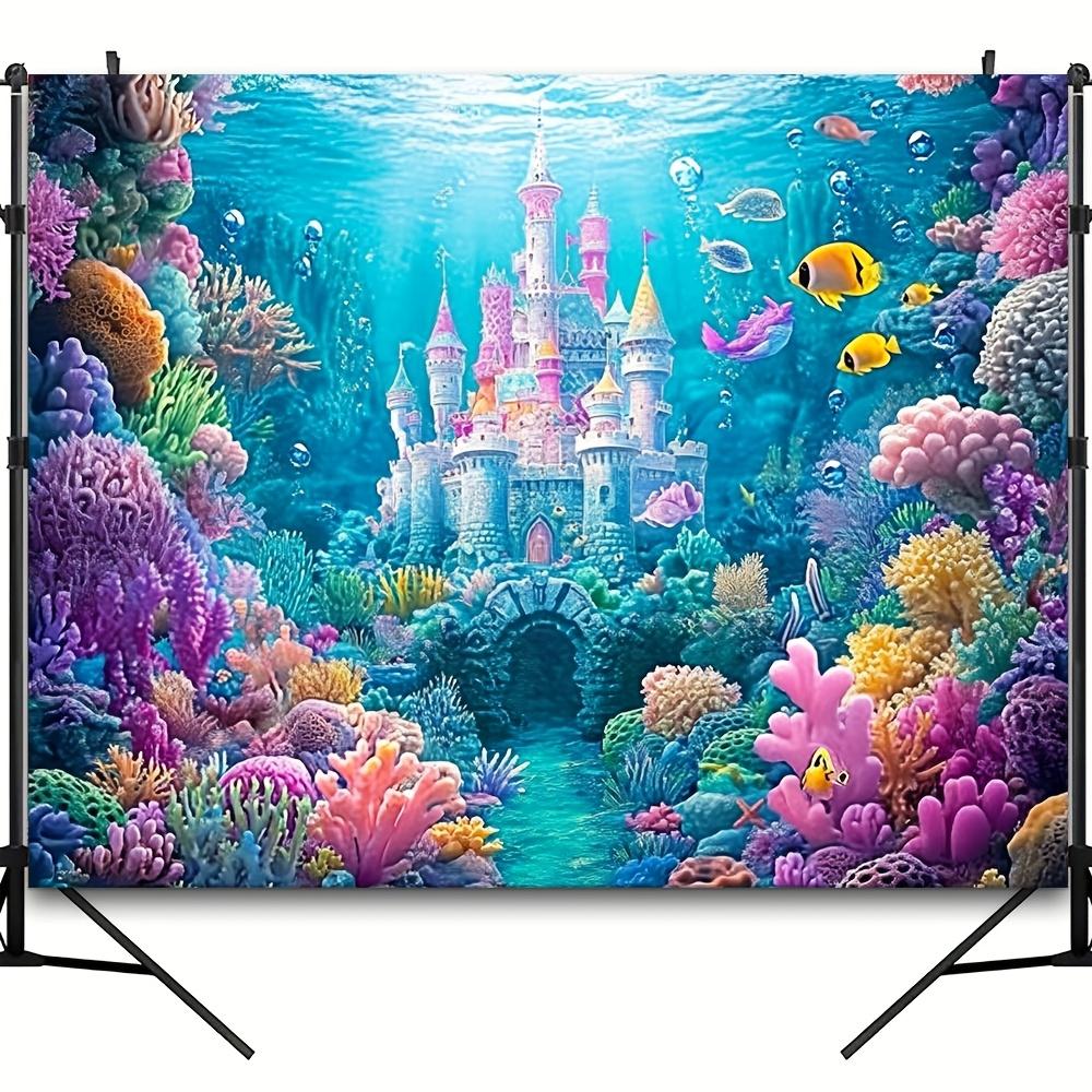 1 Graham style polyester underwater world banner with sea castle and mermaid party decorations featuring marine creatures