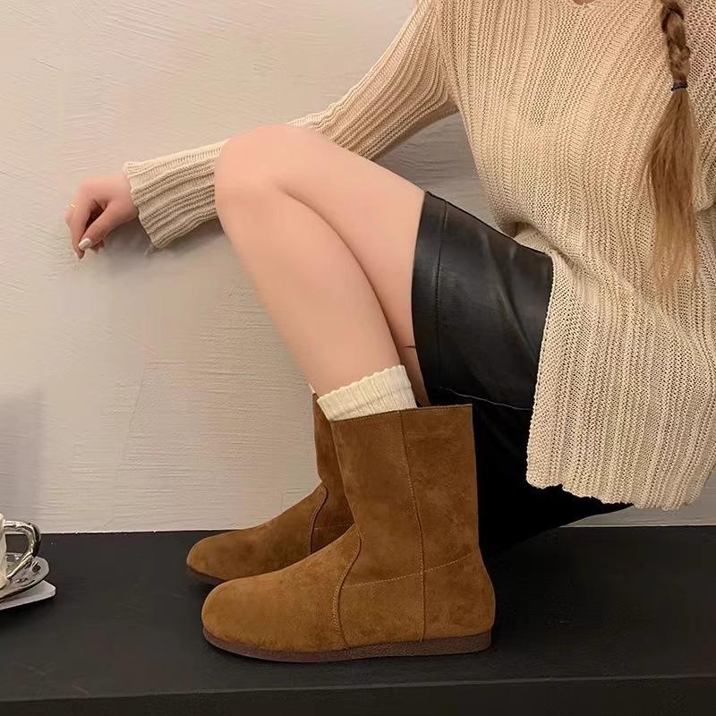 Зимние ботинки на плоской подошве, женская обувь в стиле ретро, модные, удобные и универсальные, весна, осень и зима, а также короткие ботинки с коротким рукавом