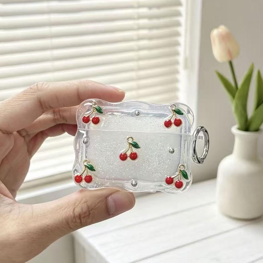 Glitter Epoxy Cherry Tulip AirPods 1 Headphone Case for Apple AirPods Pro1 Case
