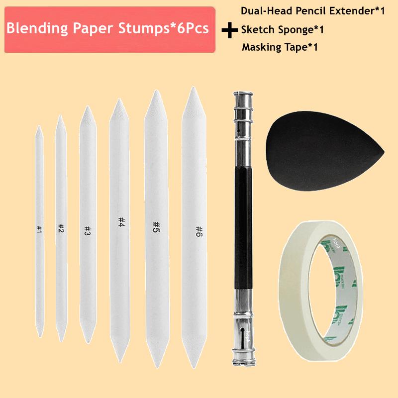 Смешивание пней и лепешек. Бумажные художественные блендеры. Наждачная бумага. Точилка для карандашей. Указатель для художника. Инструменты для рисования углем.