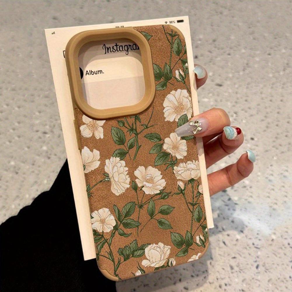 Чехол для телефона для iPhone 17 16 15 14 13 12 11 Pro Max XS XR 16 Plus 17 Air Зимняя мода Ретро Коричневый Искусственный мех Цветочный дизайн Обложка