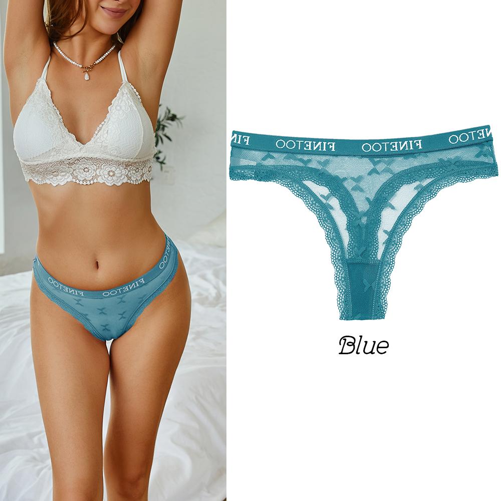 FINETOO Женское нижнее белье, сексуальные кружевные стринги, сексуальное нижнее белье с низкой талией, женское однотонное удобное дышащее белье