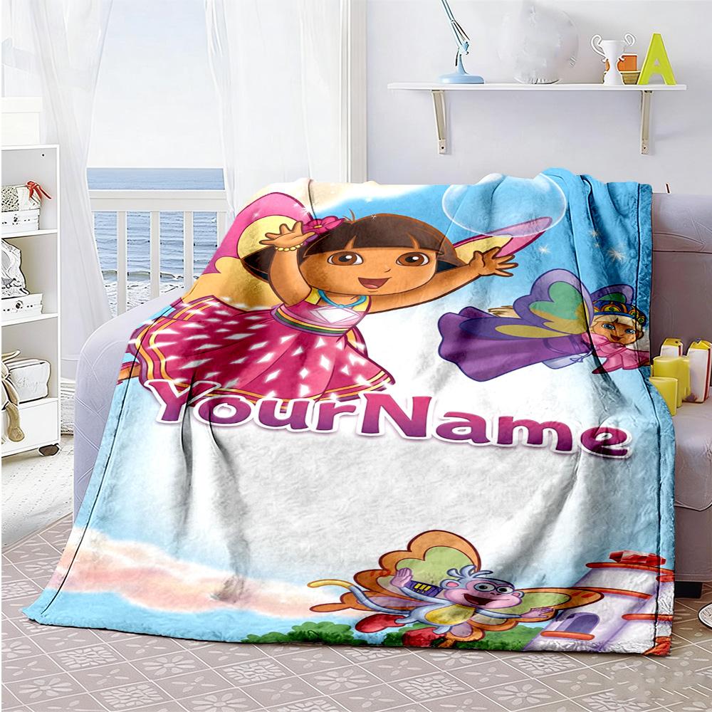 Dora Explorer Personalized Name Blanket Gift Customizable Blanket Soft Warm Cozy Great for Living Room Couch Bedding Home Decor for All Occasions