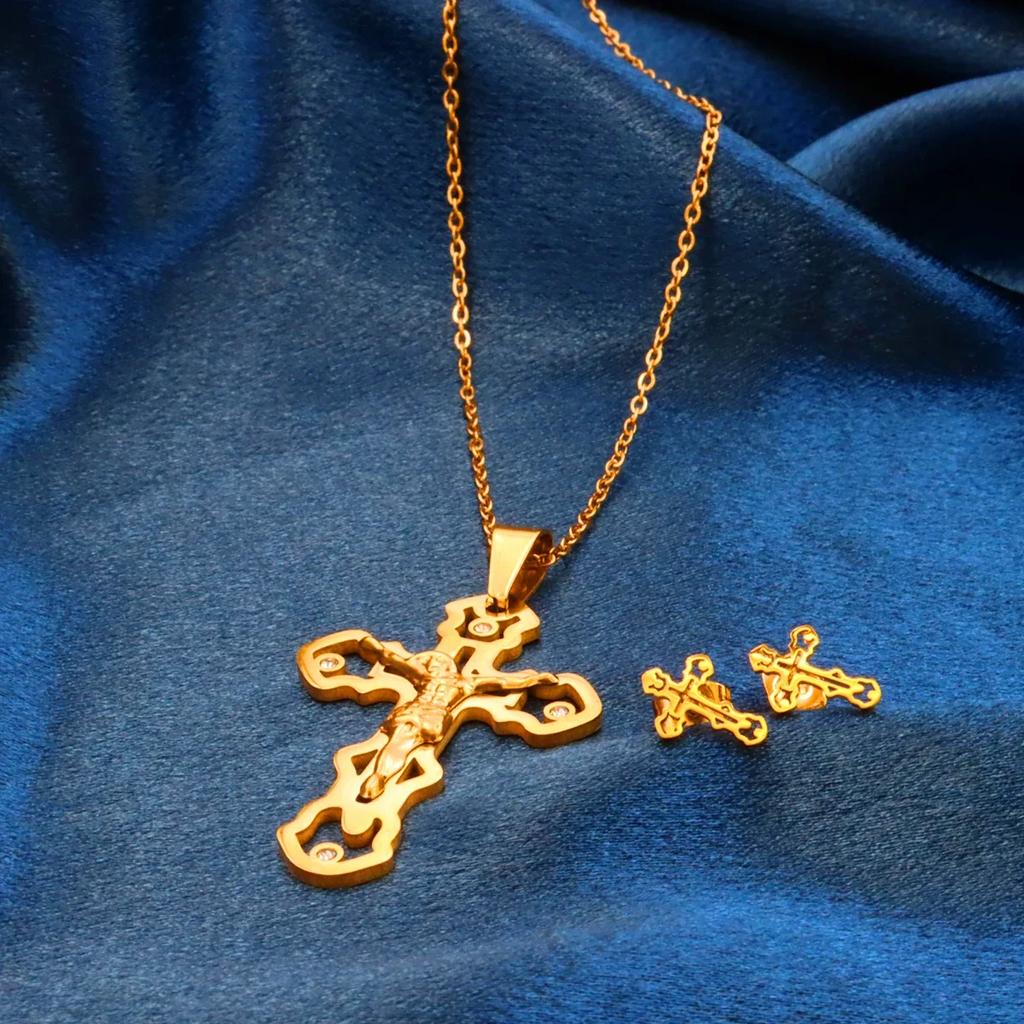 Нержавеющая сталь Христианский крест Иисуса Ожерелье для женщин Мужчин Цепочки Религия Крест Подвески Украшения Молитвенные Подарки