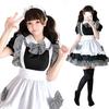 Cute Plaid Maid Clothes High Quality Set Large S Size Maid Cosplay Short Sleeves Frills Black White Costume Apron Headband Disguise Uniform Coffee