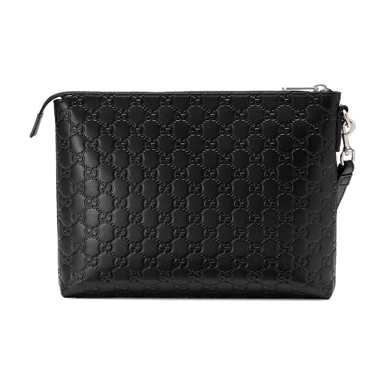Gucci Monogram Logo Embossed Leather Clutch Men clutch Black 473881-DMT1N-1000