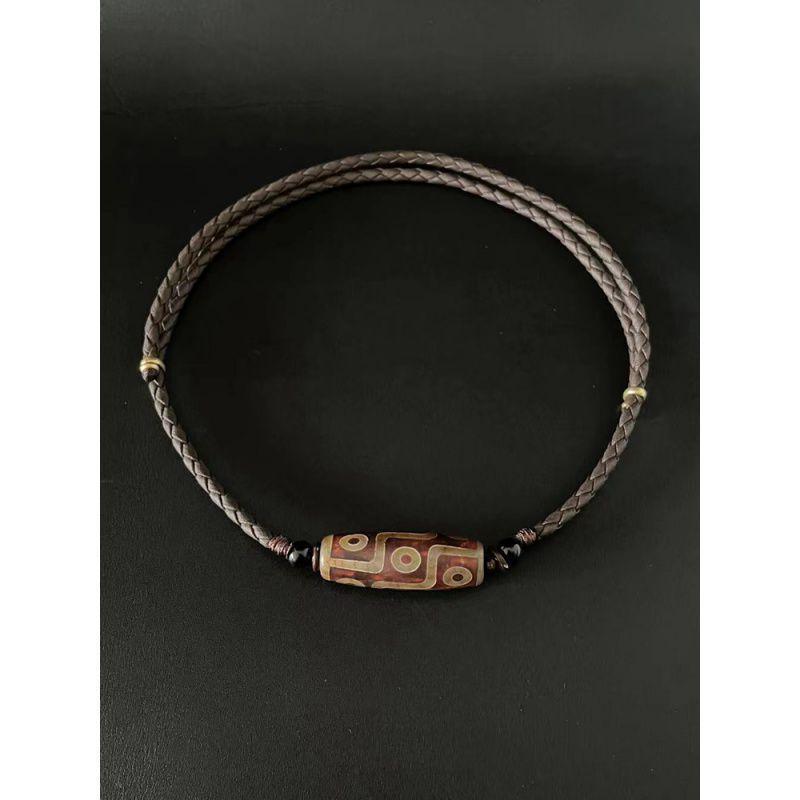 Ожерелье с подвеской из бусины Дзи: Янтарь, Кожа и Плетеный Шнур для Мужчин и Женщин