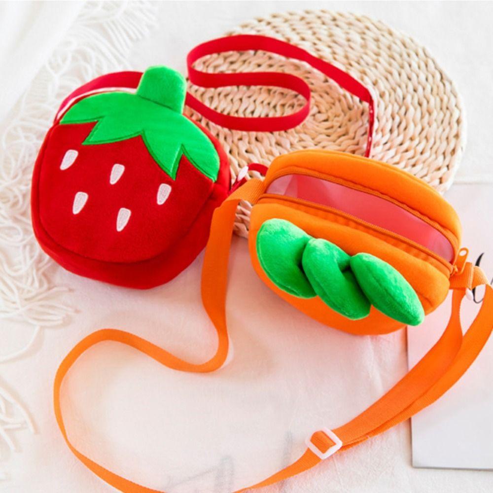 Cartoon Strawberry Doll Bag Trendy Fashion Fruit Plush Shoulder Bags Carrot Plush Bag Kids