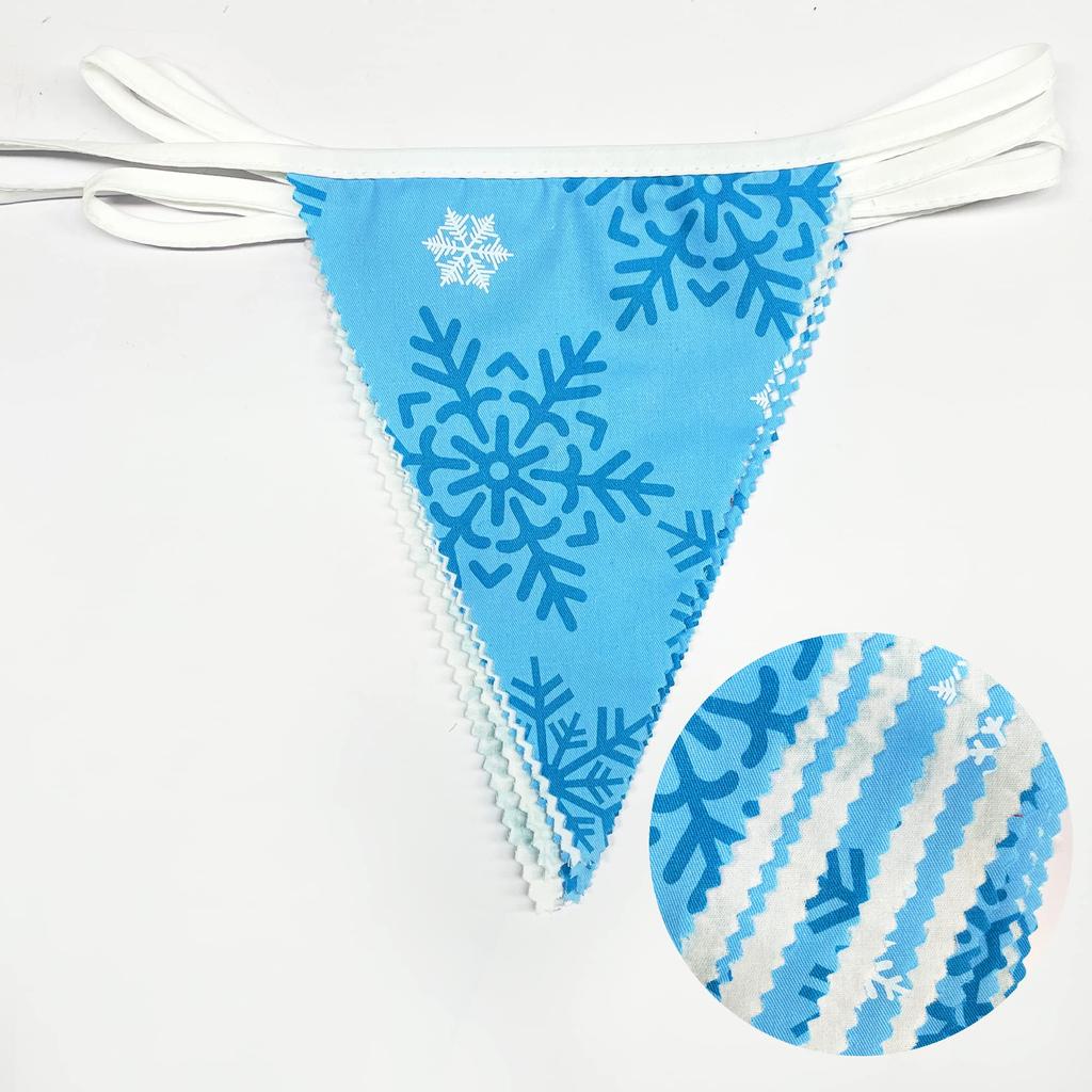 PinkBlume Winter Blue and White Snowflake Triangle Flag Fabric Garland Banner Party Decoration, Approximately 10m Long, Light Blue and White
