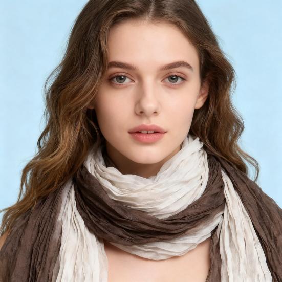 Ladies Shawl Scarf Color-Blocking Pleated Design Versatile Scarf Autumn Winter Outdoors Commuting Long Scarf