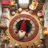 Optical Illusion Brick Tunnel Gnome Round Floor Rug Decorative Carpet for Indoor Household Living Space Holiday Scene Ornament