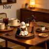Miniature Ghost Ornaments Halloween Figurine, Vintage Cozy Reading Book/Walking Dog Statue with Lantern, Funny Statues Light Up Spooky Resin Tabletop