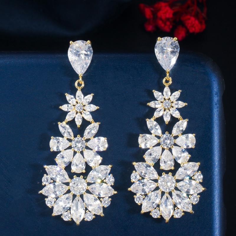 Длинные серьги-капли WWJ Exquisite Flower с разноцветным цирконом