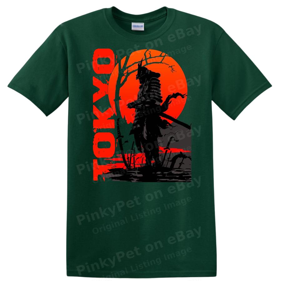 Tokyo Samurai Sunset Silhouette Graphic T Shirt Cool Vintage Anime Tee