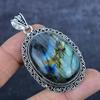Natural Labradorite Gemstone 925 Sterling Silver Jewelry Pendant 2.48" Q0I14