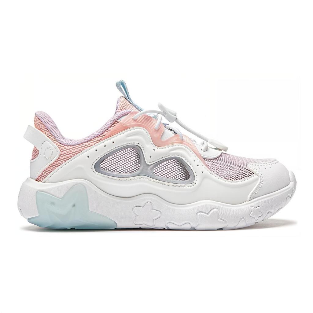 Li Ning Kids универсальные нескользящие амортизирующие износостойкие повседневные туфли с низким верхом детская повседневная обувь белый фиолетовый розовый YKAU018-4