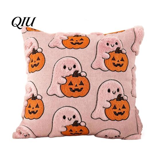 Spooky Halloween Party Decor Ghost Pumpkin Cushion Cover, Throw Pillow Cute Covers Embroidered Case, Soft Plush Pillowcase for Couch Sofa Bedroom