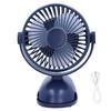 USB Mini Clip Fan Strong Wind 3 Blade Rechargeable 4 Gears Desktop Cooling Fan CoolerBlue