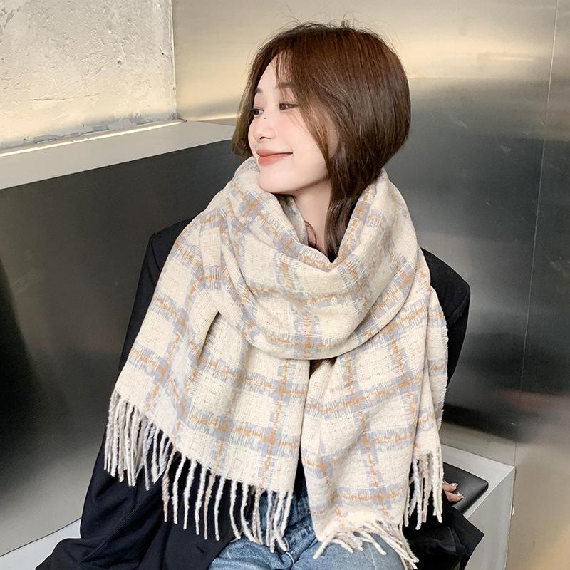 New Japanese scarf women's winter versatile Korean version imitation cashmere plaid scarf thickened warm shawl scarf