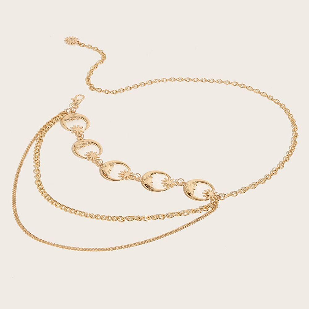 Hip Hop Style Metal Punk Waist Chain Womans Layered Belt Dress Cummerbands Moon Star Waistband