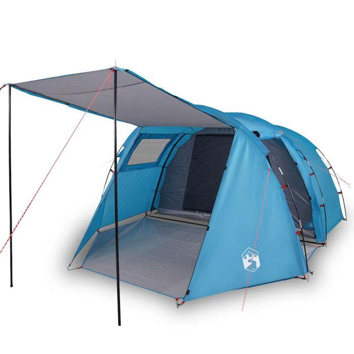 VidaXL Tente de Camping Tunnel 4 Personnes, Tente d'Ombrage avec Sac de Transport, Auvent de Camping, Abri de Jardin, Bleu 94398