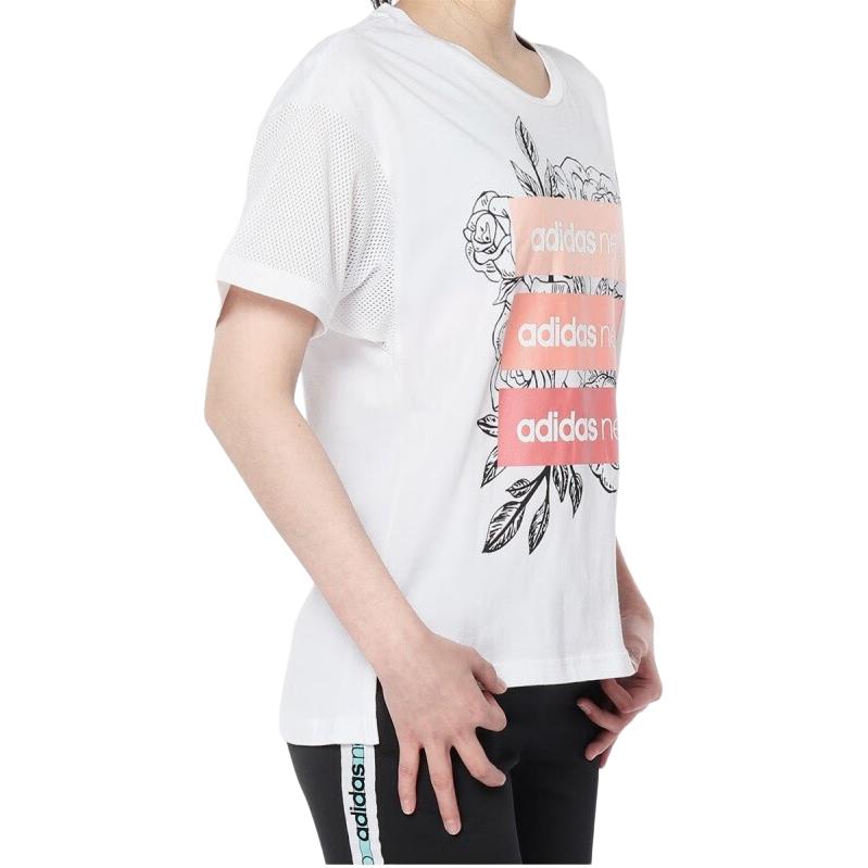 adidas Футболка Neo Casual Sports с круглым вырезом и коротким рукавом, с заниженной линией плеч, женская, белая DU2373