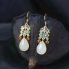 Natural Hetian White Jade Colorful Enamel Porcelain Drop-Shaped Earrings Chinese Retro Light Luxury Charm Women'S  Jewelry