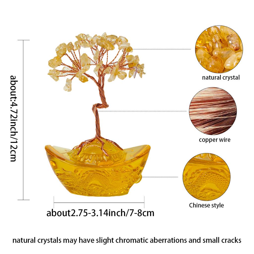 1pc Natural Crystal Citrine Fortune Tree Glass Base Hand-Woven Lucky Tree Home Office Desktop Decoration Holiday Gift