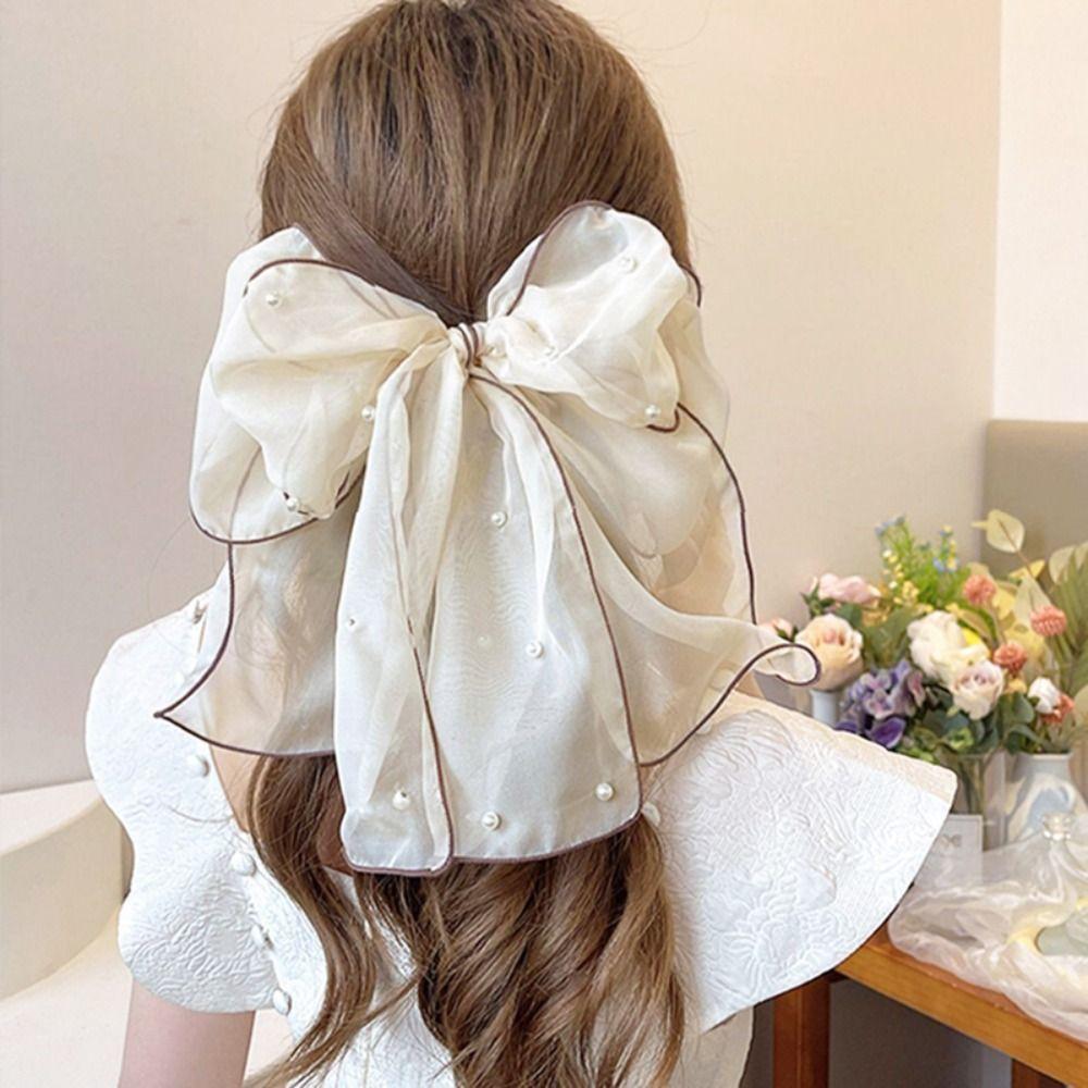 Chiffon Bow Hairpin Net Yarn Bowknot Hairpin Elegant Bow Hair Clip  Women
