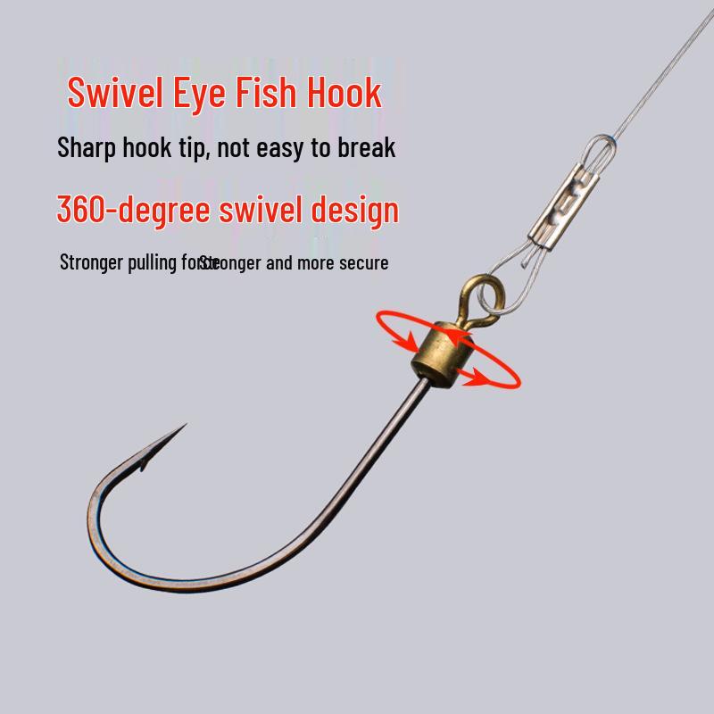Вертлюжная стальная проволочная двойная оснастка с крючками против запутывания для крупной рыбы, красного горбыля, белого пампа.