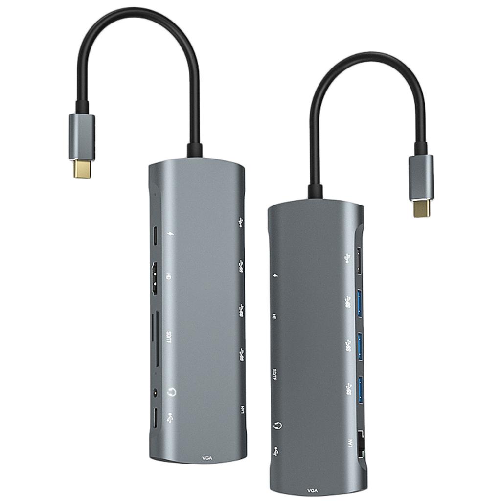 Док-станция-хаб 12-в-1 Type C к PD HD VGA USB3.0*3 USB2.0 RJ45 КАРДРИДЕР ДЛЯ КАРТ
