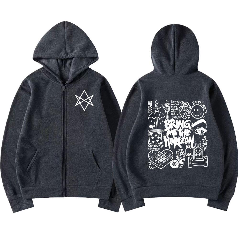 Толстовки с капюшоном BringMe TheHorizon на молнии BMTH Heavy Metal Rock Band Толстовки с капюшоном на молнии для мужчин и женщин Уютные куртки с капюшоном