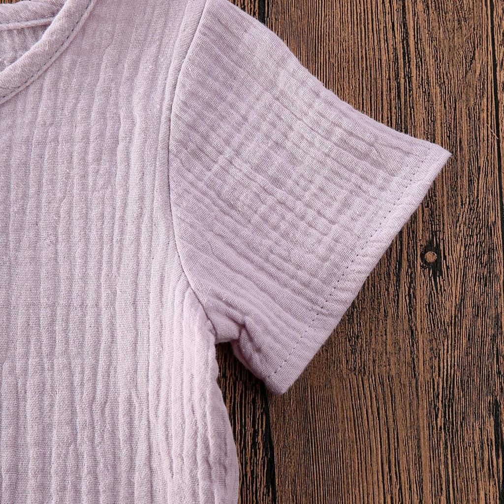 Baby Cute Shorts Set Solid Color Style Round Neck Short Sleeve Button Closure Top Breathable Elastic Breeches Suit