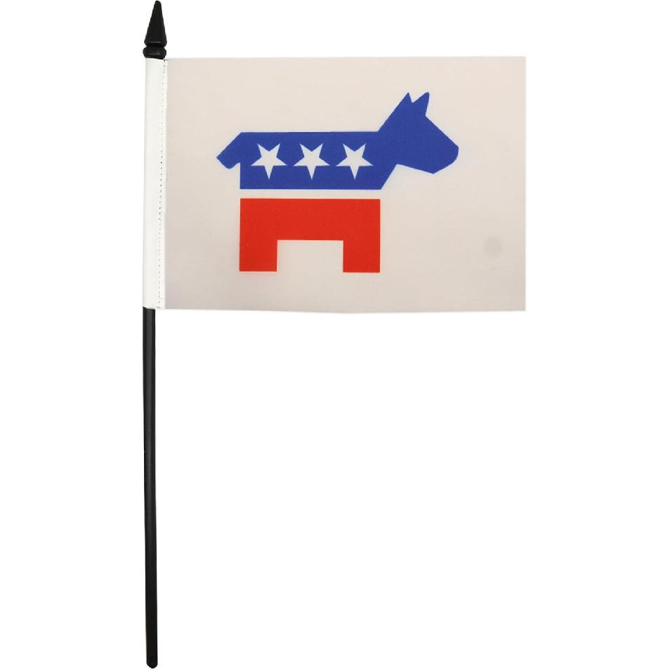 US Democrat Party Table Flag 5'' x 8'' - n democratic Desk Flag 21 x 14 cm - Black plastic stick and base - AZ FLAG