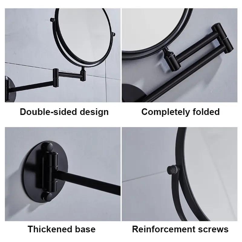 Wall Hanging Double Sided Mirror Bathroom Makeup Mirror Aluminum Black/Gold/Silver Telescopic Mirror Folding Beauty Mirror