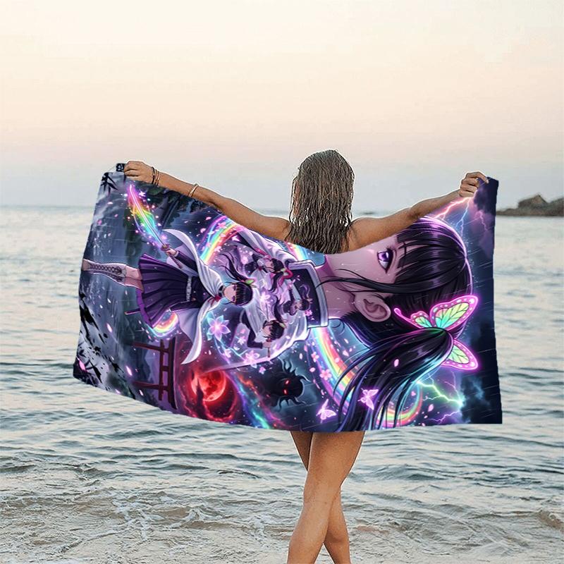 1pc Tsuyuri Kanawo Beach Towel, Beach and Seaside Swimming Pool Equipment, Fashion Pattern, Rectangular, Travel Essentials