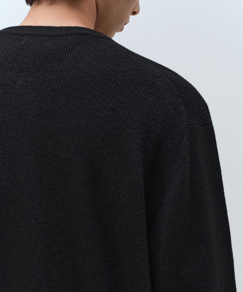 MUSINSA STANDARD [Victoria Wool] Minimal Ribbed Henley Neck Knit [Black]
